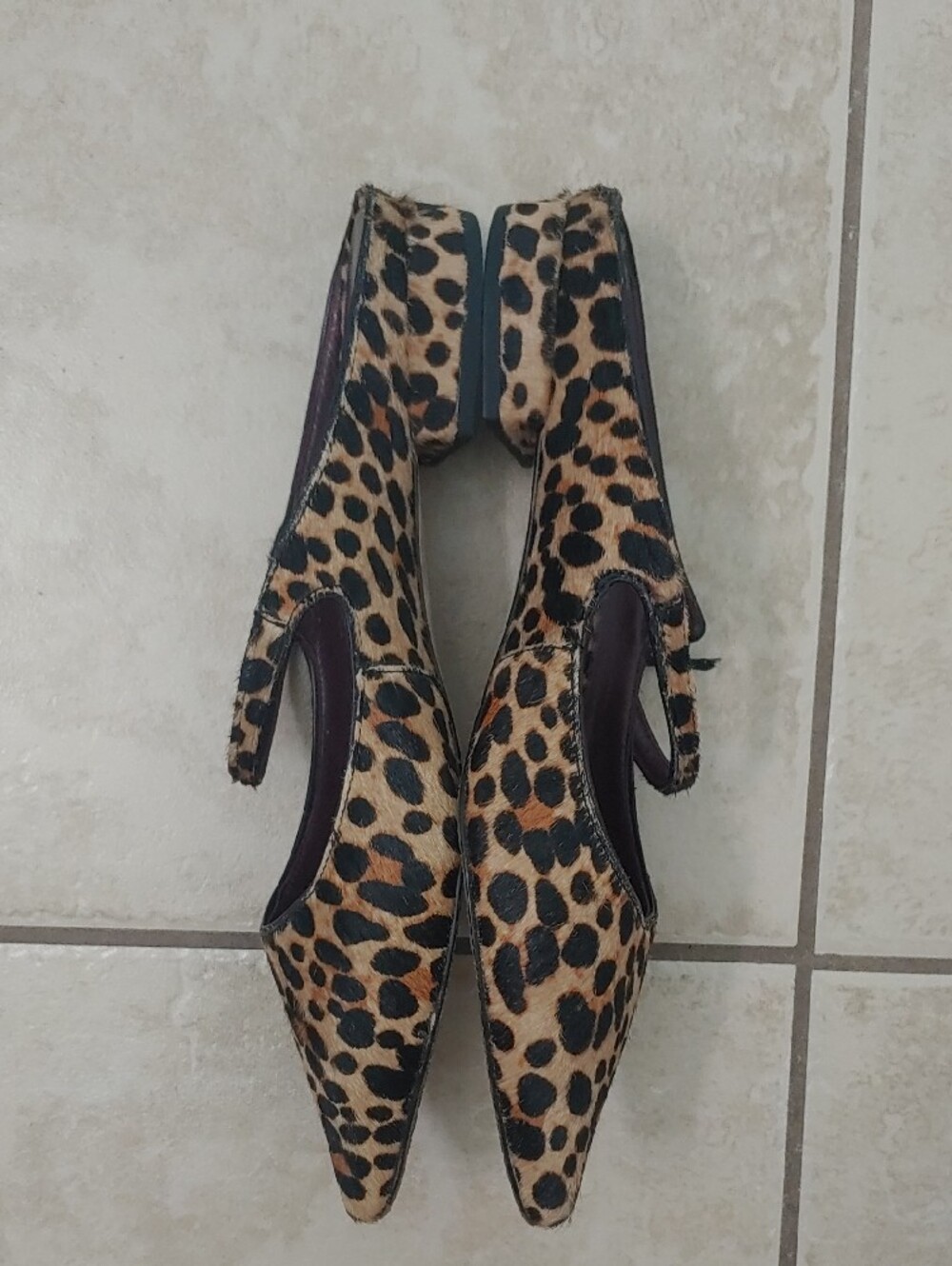 Kate Spade Leopard Mules Real Fur Pointed Toe Flats Mary Jane Strap W Size 7.5 - Picture 2 of 4